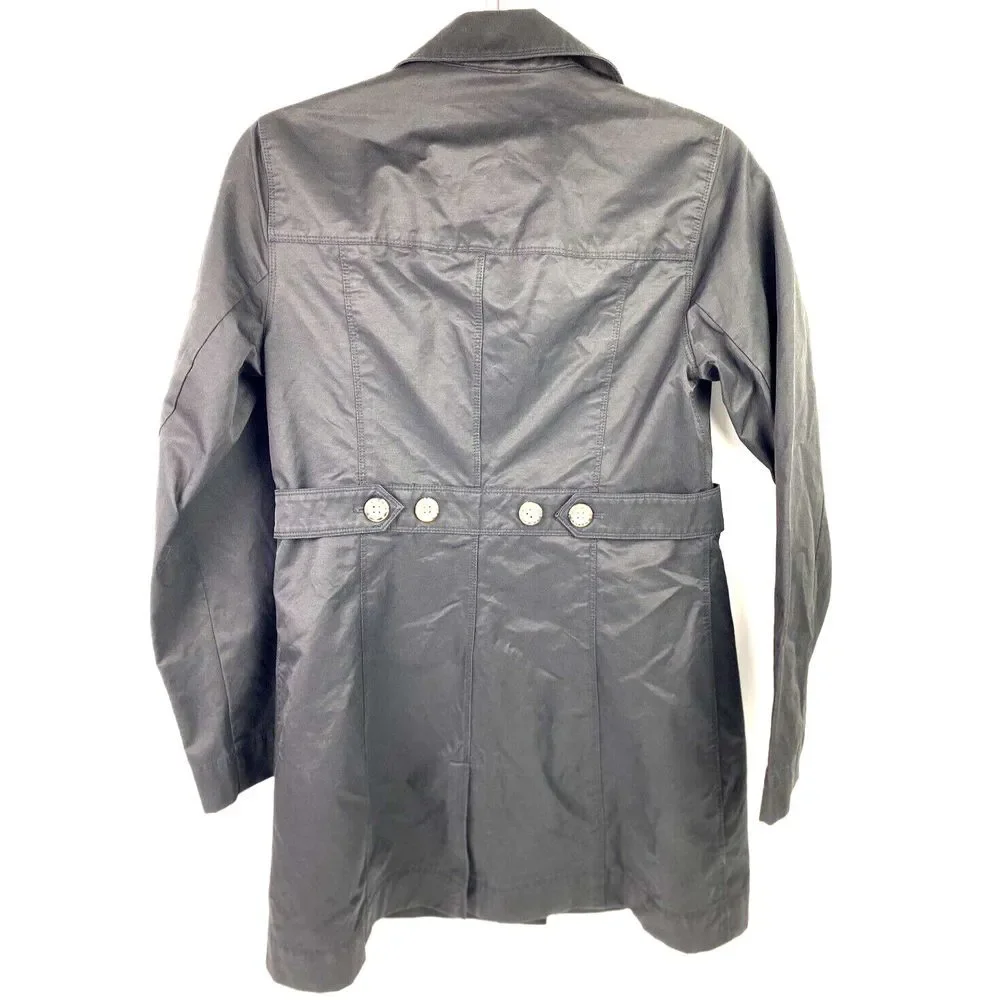 Eddie Bauer Women's XS Long Black Trench Style Raincoat Cotton Nylon‎